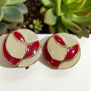 Elegant Vintage Monet Red and Cream Earrings